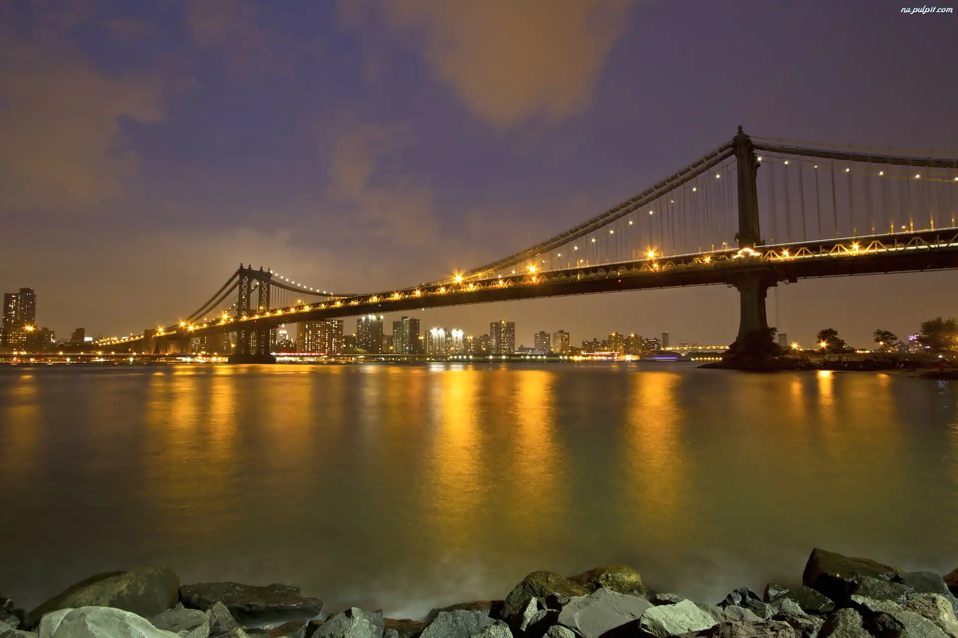 Nowy York, Kamienie, Rzeka, Most, Manhattan Bridge